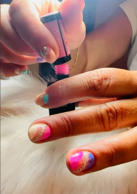 Colorful abstract and glitter nail art